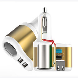 Автомобільний зарядний пристрій XOKO CC-303 2 USB, 2.1A + авто розгалуження Gold/White