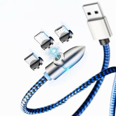 Магнітний кабель USB XOKO SC-380 Magneto Bullet Blue, 3 в 1 - Lightning, Micro USB, Type-C, 1 м