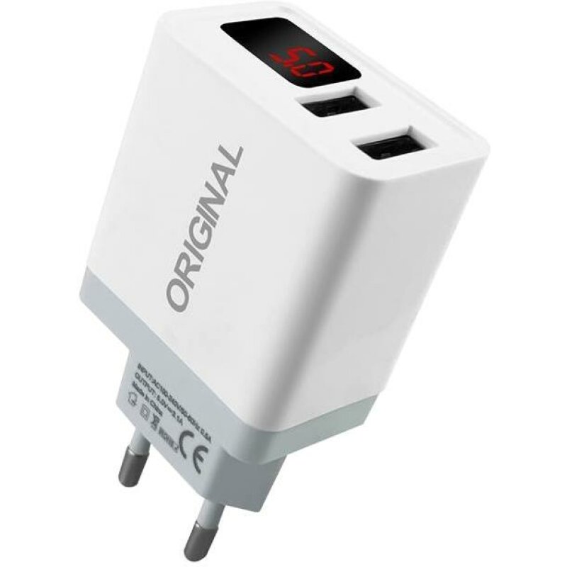 Зарядний пристрій XoKo Original WC-350 з вимірювачем струму, 2 USB, 3.1A White