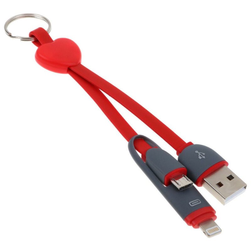 Кабель-брелок USB XoKo SC-201 key Red 2 в 1 - Lightning Micro USB 25 см