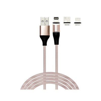 Магнітний кабель USB XOKO SC-400 Magneto Liquid Silicone Rose Gold, 3 в 1 - Lightning, Micro USB, Type-C, 1 м