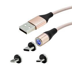 Магнітний кабель USB XOKO SC-400 Magneto Liquid Silicone Rose Gold, 3 в 1 - Lightning, Micro USB, Type-C, 1 м