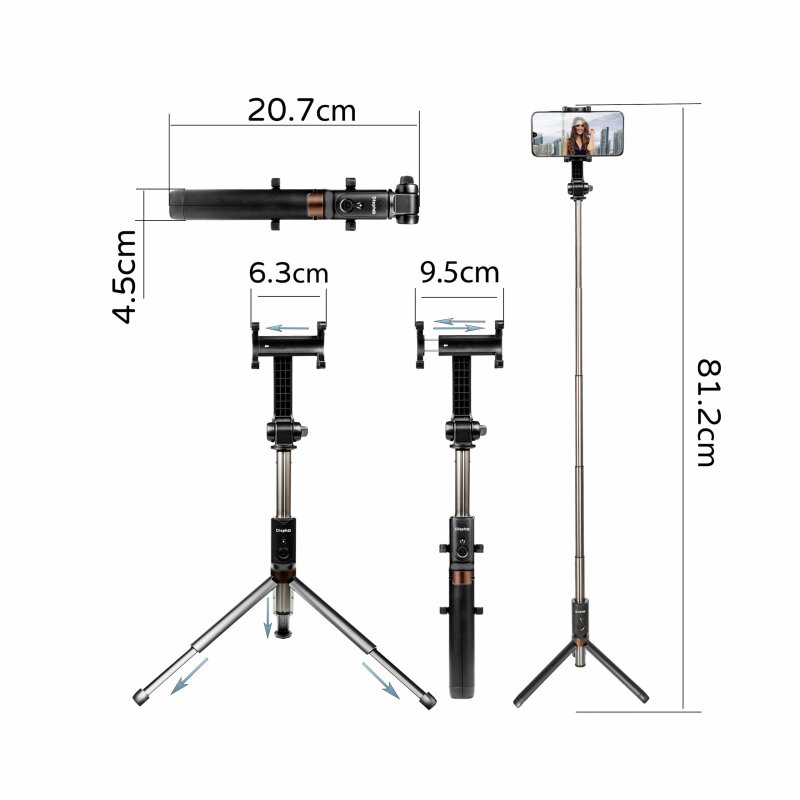 Трипод Dispho WS-18002 Selfie Stick Tripod Bluetooth Black - Зображення 3