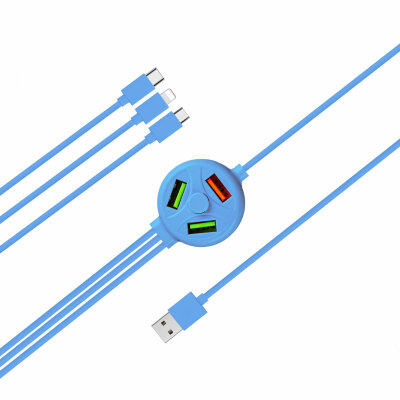 Кабель 6в1 Хаб XOKO SC-3000 USB - 3X USB - Apple Lightning/MicroUSB/USB Type-C Blue