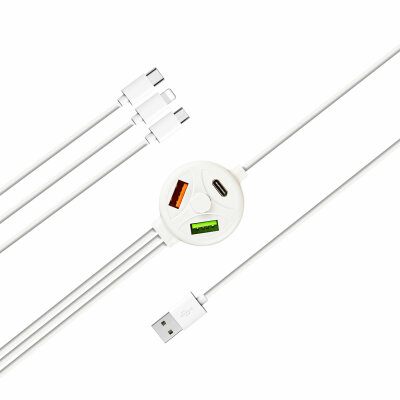Кабель 6в1 Хаб XOKO SC-3300 USB - USB 2X, PD - Apple Lightning/MicroUSB/USB Type-C White