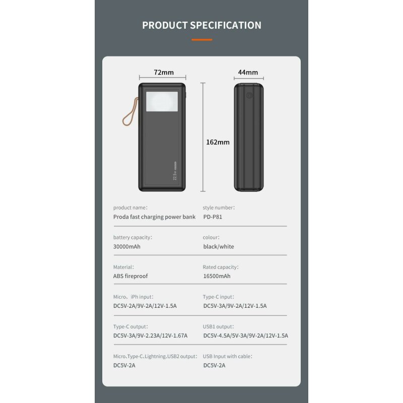 УМБ Proda Fast Charging Power Bank (22.5w) 30000mAh PD-P81 чорний