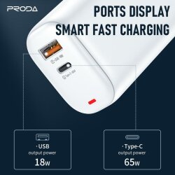 Мережевий зарядний пристрій Proda Xinrui A39 Quick Charger 65W USB, Type-C PD білий