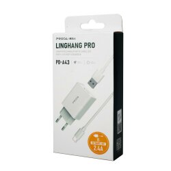 Мережевий зарядний пристрій Proda PD-A43i USB 2,4A + USB Lightning кабель 1 м білий