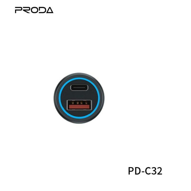 Автомобільний зарядний пристрій Proda Gerry 20W PD+QС3.0, TypeC 20W/3A + USB 18W/3A чорний