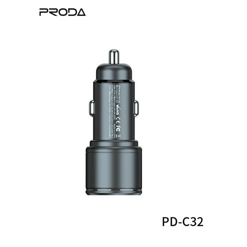Автомобільний зарядний пристрій Proda Gerry 20W PD+QС3.0, TypeC 20W/3A + USB 18W/3A чорний