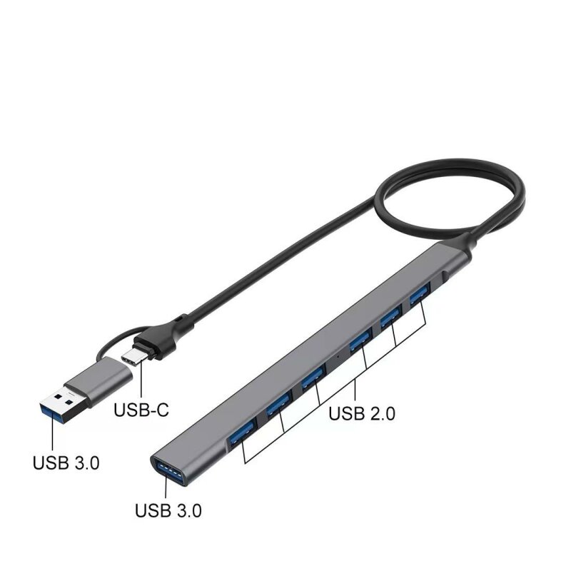 2 в 1 хаб XOKO AC-700m USB/Type-c 3.0 chip 7 USB портів