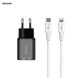 Мережевий зарядний пристрій Proda Xinrui A62 Fast Cherge 20W + Quick Charge 3.0 USB Type-C PD + USB cable чорний прозорий