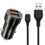 Автомобільний зарядний пристрій + кабель MicroUSB XO CC48 Smart Metal 2USB, 2.4A Чорний