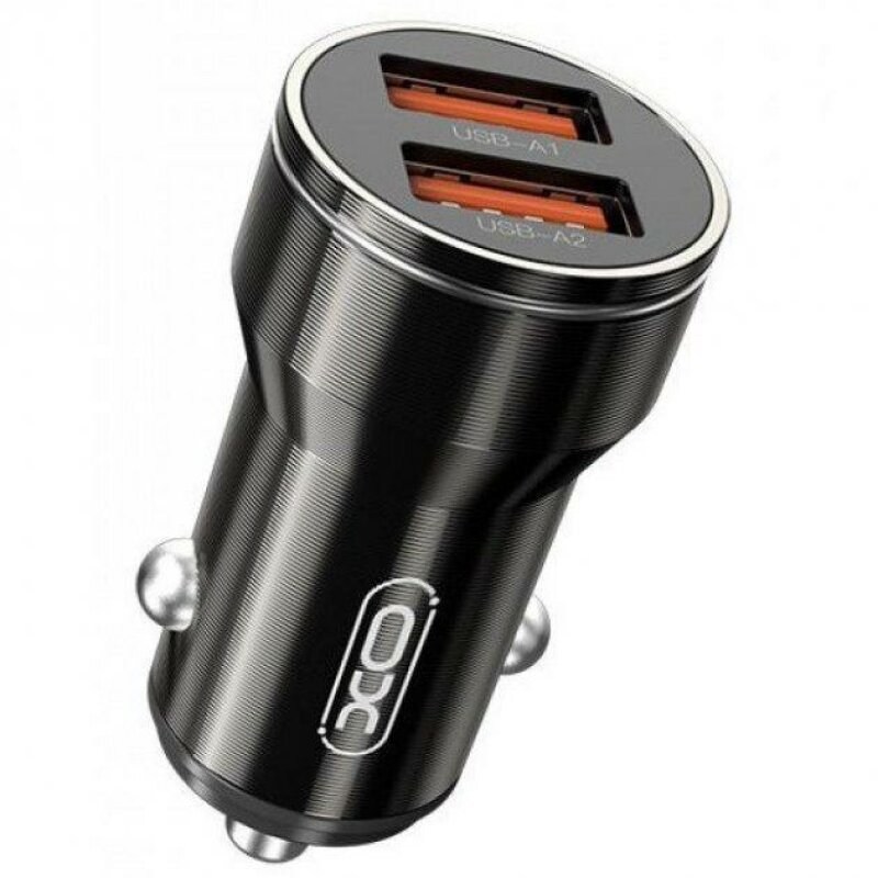 Автомобільний зарядний пристрій + кабель MicroUSB XO CC48 Smart Metal 2USB, 2.4A Чорний