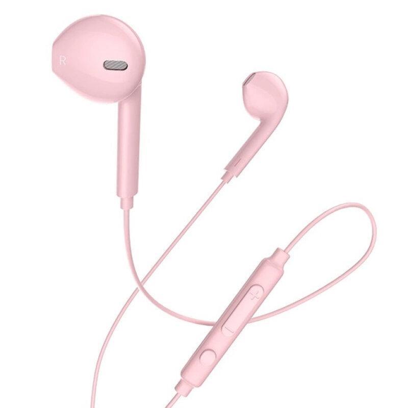 Провідні вакуумні навушники HF Hoco M55 Pink + mic + button call answering + volume control