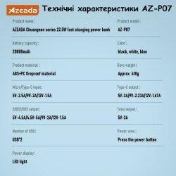 Універсальна мобільна батарея Proda AZEADA Chuangnon AZ-P07 20000 mAh 22.5W fast charging, білий
