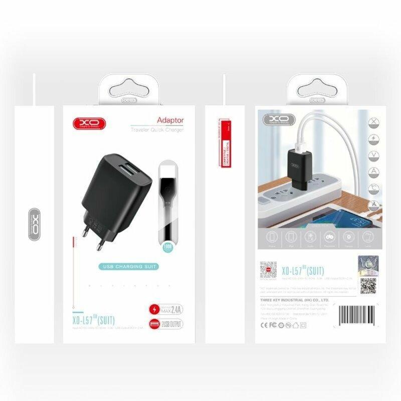 МЗП XO L57 2.4A/2USB + microUSB Black