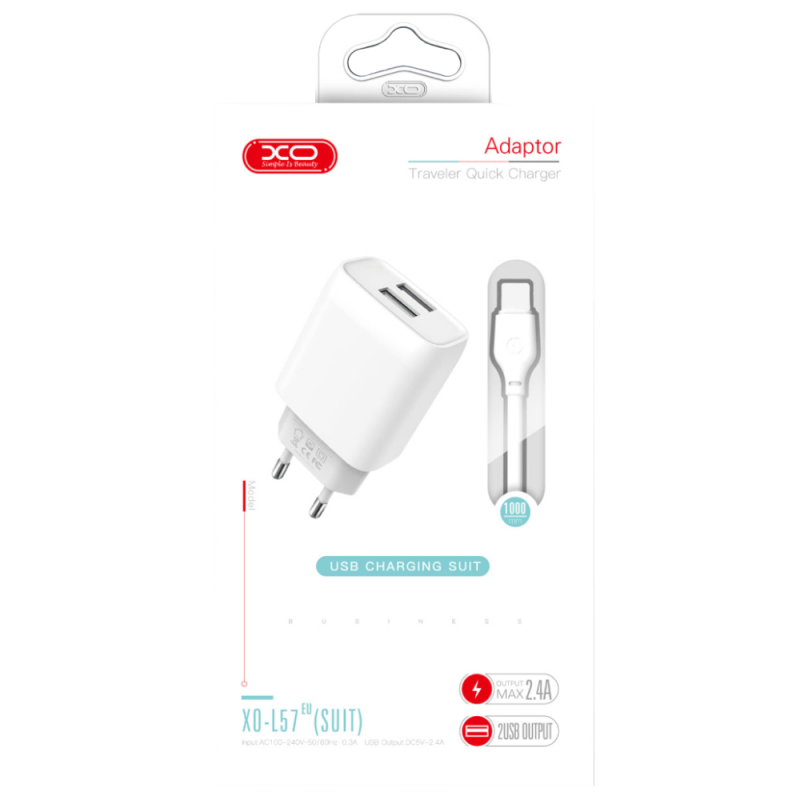 МЗП XO L57 2.4A/2USB + microUSB White