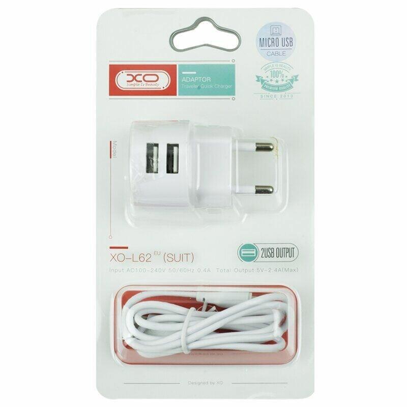 МЗП XO L62 2.4A/2USB + microUSB White