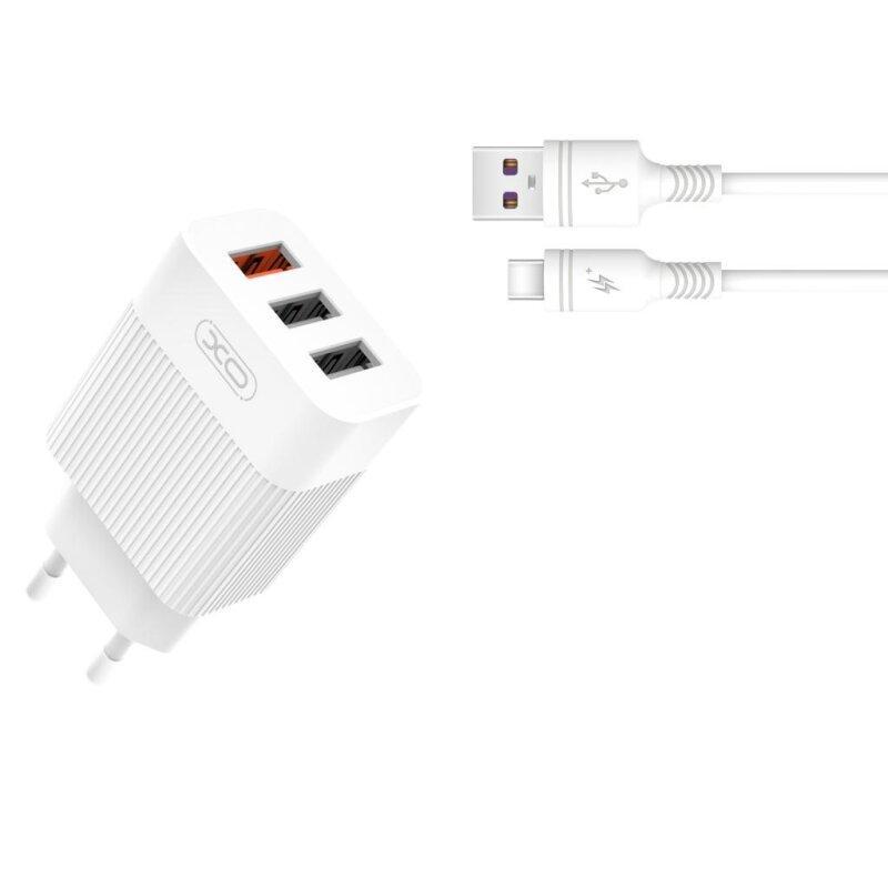 МЗП QC 3.0 XO L72 30W (18W/1USB + 2.4A/2 USB) + Type C White