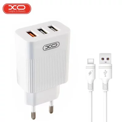 МЗП QC 3.0 XO L72 30W (18W/1USB + 2.4A/2 USB) + Type C White