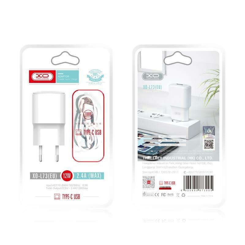 МЗП XO L73 2.4A/1USB + Type-C White