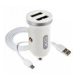 АЗП XO TZ08 2.1A/2 USB + microUSB White