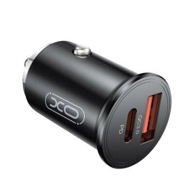 Автомобільний зарядний пристрій XO CC43 1 USB QC 3.0 + 1 Type-C PD (45W) Black
