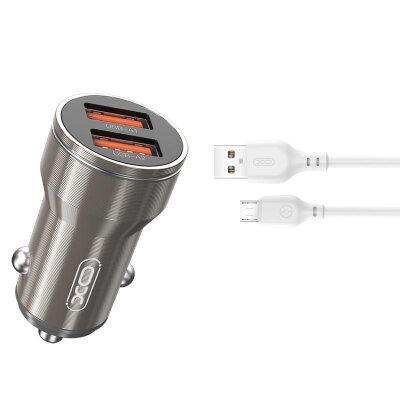 Автомобільний зарядний пристрій XO CC48 2.4A/2 USB + microUSB Grey