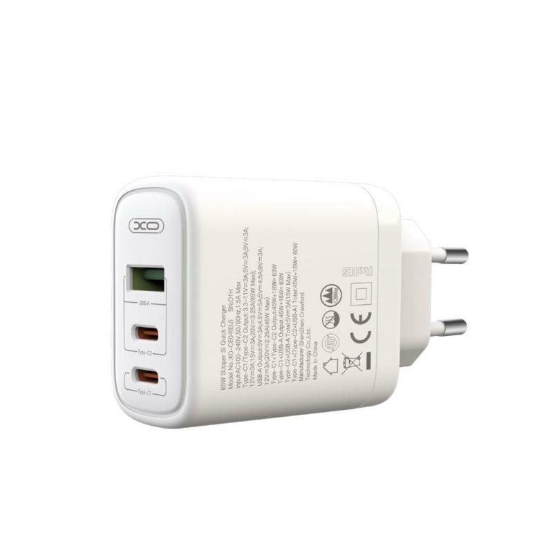 Мережевий зарядний пристрій PD XO CE04 45W/1 USB + 2 USB-C 65W + кабель Type-C White