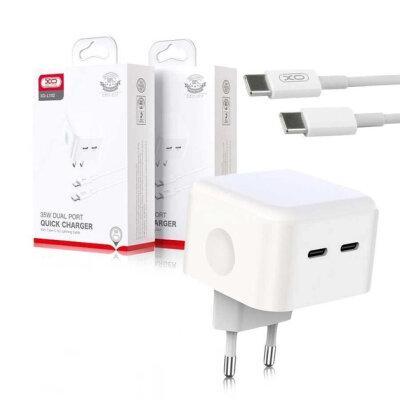 Мережевий зарядний пристрій QC 3.0 XO L102 35W/2 USB-C + кабель Type-C NB124 White