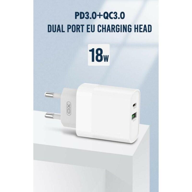 Мережевий зарядний пристрій PD XO L64 20W/1 USB 1 USB-C + кабель Lightning White