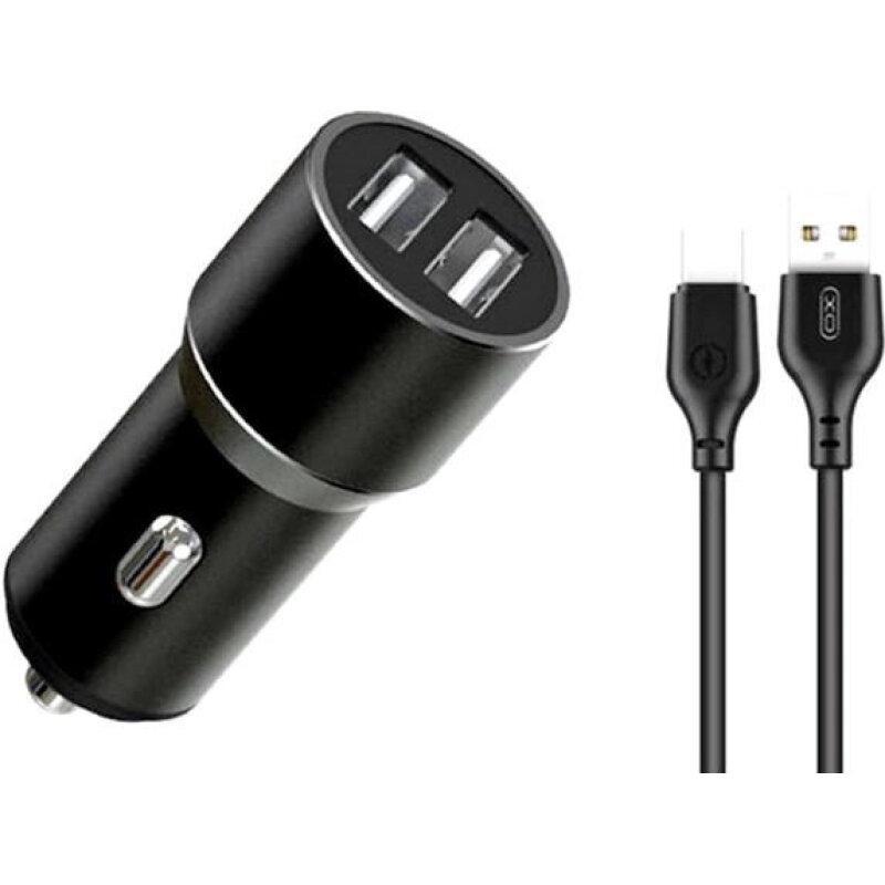 Автомобільний зарядний пристрій XO TZ09 2.4A/2 USB + кабель Type-C Black