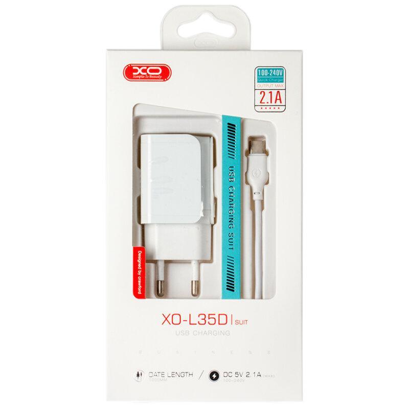 МЗП XO L35D (2USB 2.1 A) + Кабель Type-C White