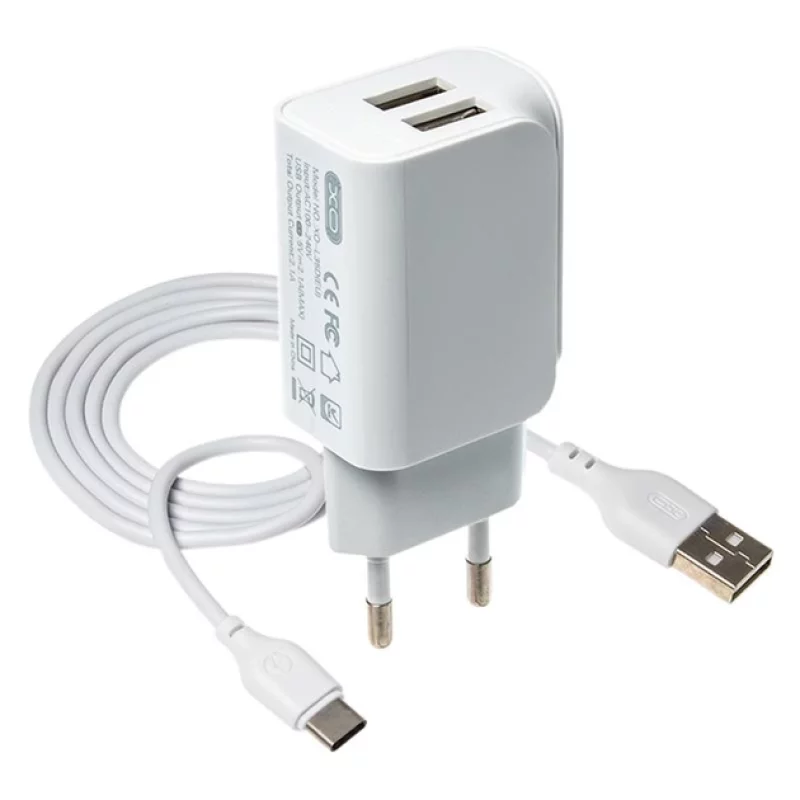 МЗП XO L35D (2USB 2.1 A) + Кабель Type-C White