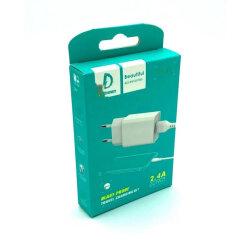 Мережний зарядний пристрій Denmen DC01V з кабелем Micro USB 1USB 2.4A білий