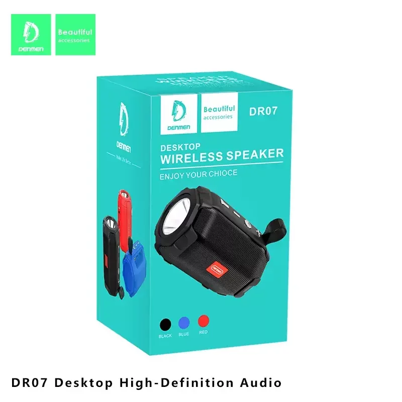 Портативна Bluetooth колонка DENMEN DR07 Red, Micro-SD card, USB, Радіо, LED ліхтар