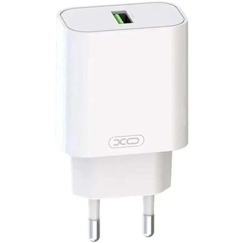 Мережевий зарядний пристрій XO L103 single USB QC3.0 18W 3A + кабель Type-C White