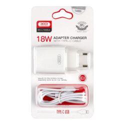 Мережевий зарядний пристрій XO L103 single USB QC3.0 18W 3A + кабель Type-C White