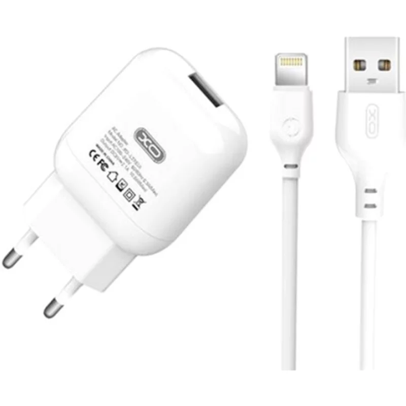 Мережевий зарядний пристрій XO L37 2.1A/1USB + кабель Lightning White