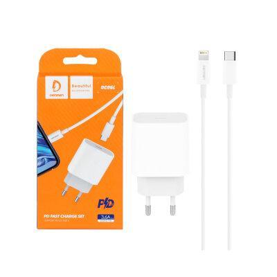 Мережевий зарядний пристрій Denman DC06 20W 3.6A USB-C білий з кабелем Type-C - Lightning