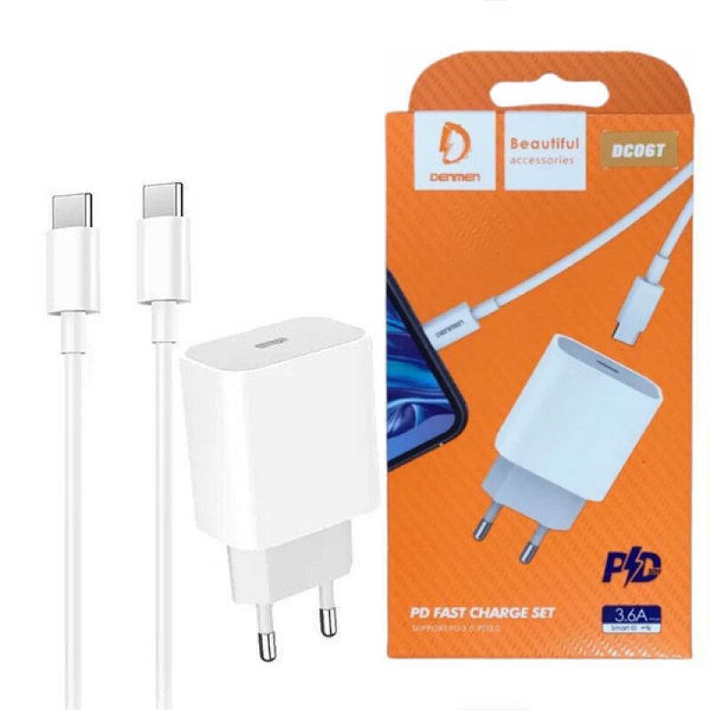 Мережевий зарядний пристрій Denman DC06 20W 3.6A USB-C білий з кабелем Type-C - Type-C