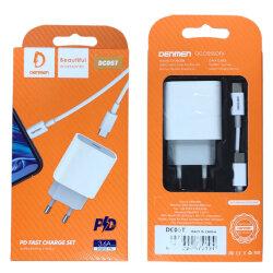 Мережевий зарядний пристрій Denman DC06 20W 3.6A USB-C білий з кабелем Type-C - Type-C