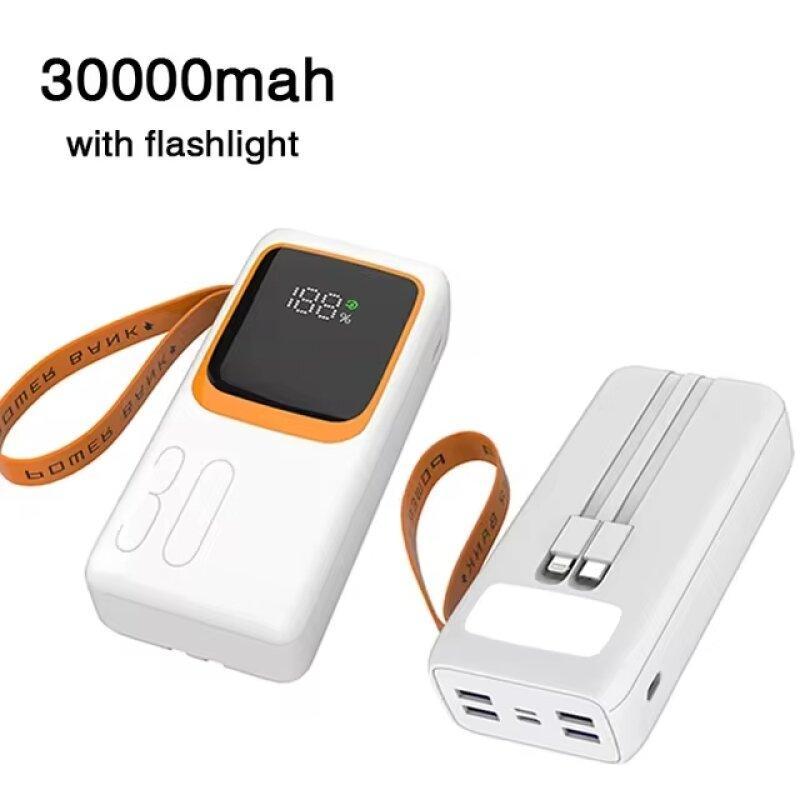 Powerbank Denmen DP31 30000 mAh 22,5W з кабелями, ліхтарем білий