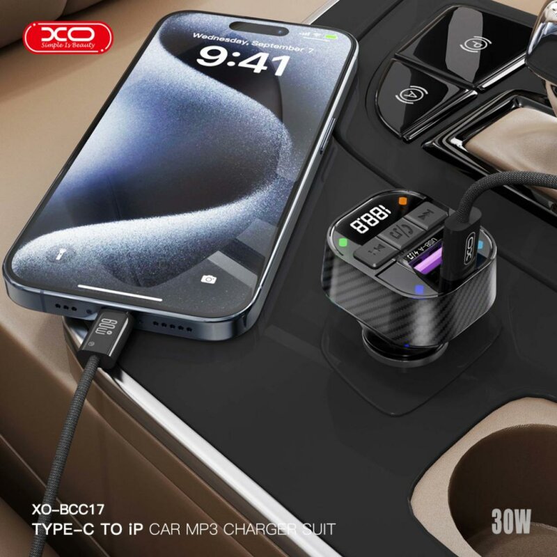 FM Transmitter BCC17 Smart Bluetooth MP3 A+C Dual Port PD30W Car Charger - Зображення 6