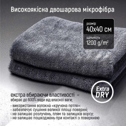 Авторушник (автомобільна мікрофібра) XOКO універсальний Extra Dry 1200gsm 40х40 см Сірий