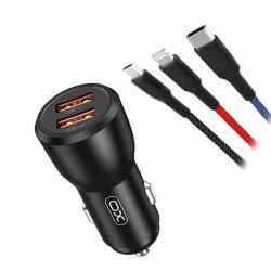 Автомобільний зарядний пристрій XO CC55 QC3.0 18W (2USB/2.4A) + USB - Lightning + MicroUSB + Type-C Black