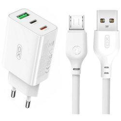 Мережевий зарядний пристрій XO L101 PD + QC3.0 (1USB/2Type-C/20W) + USB - MicroUSB White