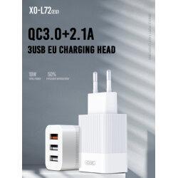 Мережевий зарядний пристрій USB XO L72 (3A, QC3.0, 3 Usb) + кабель Micro USB White