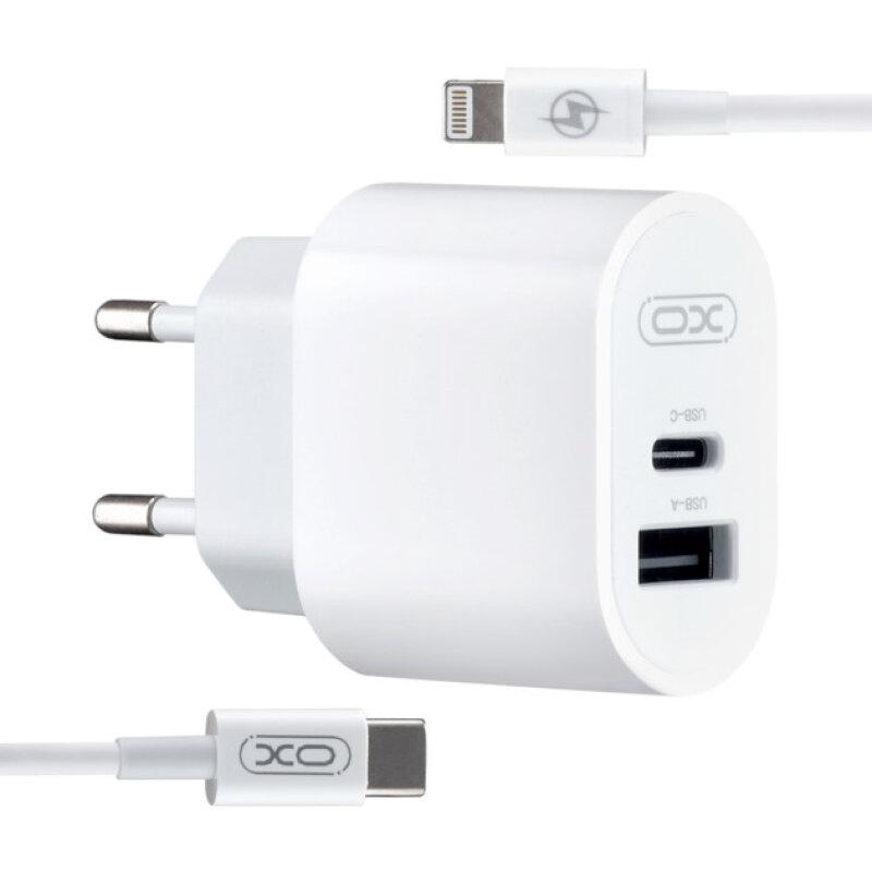 Мережевий зарядний пристрій XO L97 (1Type-C/1USB/2.4A) + Type-C - Lightning White